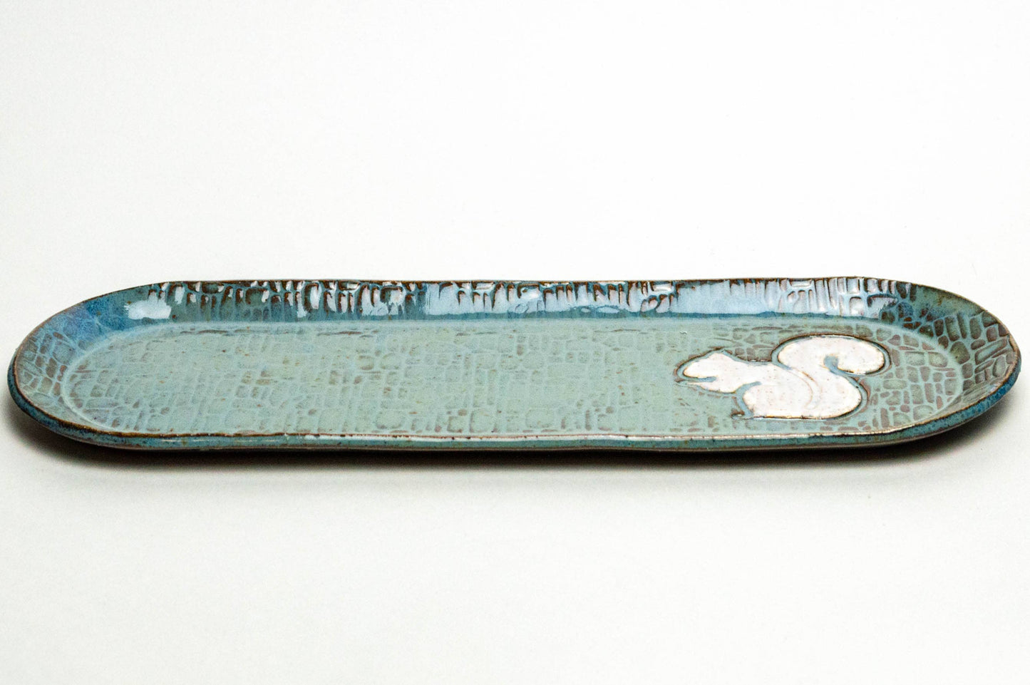 Pottery - White Squirrel Handmade Ceramic Blue Platter