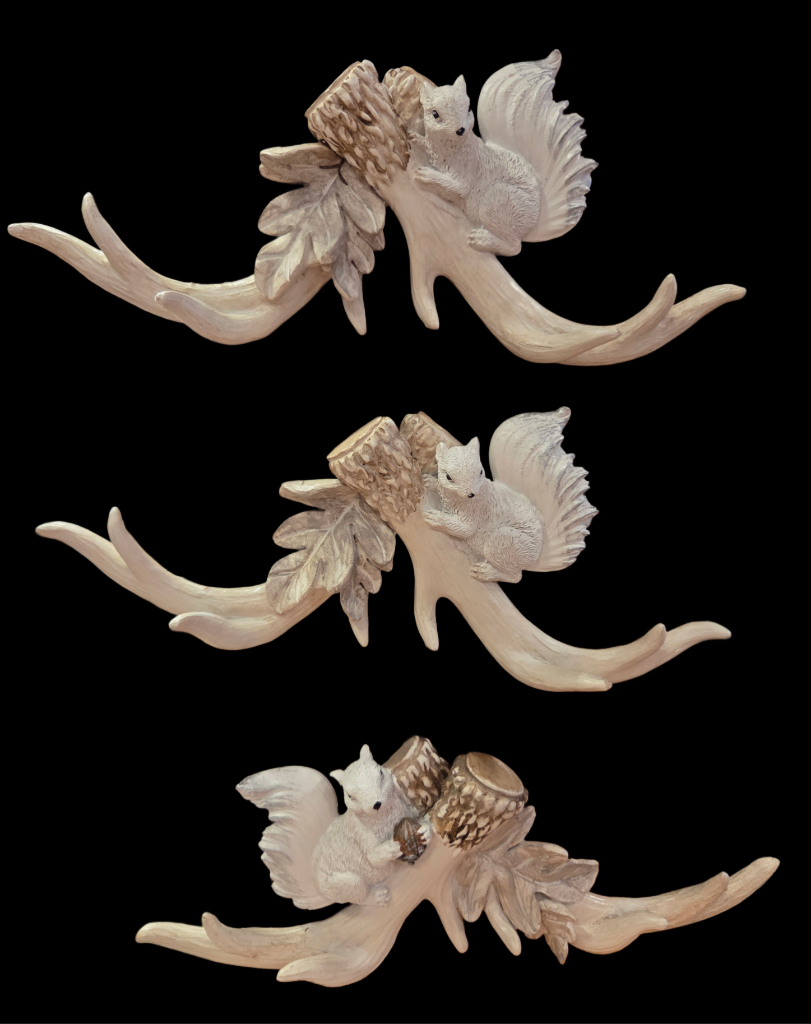 Home Decor - Antler Set - White Squirrel Wall Hanging