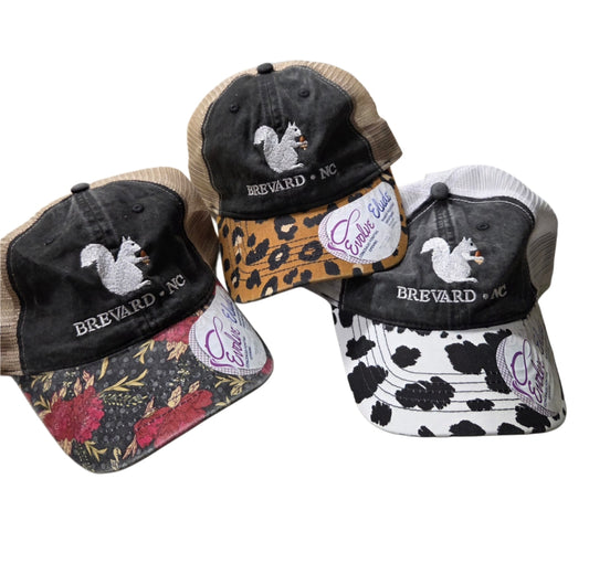 Baseball Hats and Caps in Leopard, Cow and Flower Prints with concealed pony tail opening