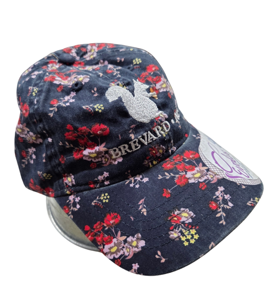 Baseball Hat and Cap in Assorted Prints with Embroidered White Squirrel and Brevard NC