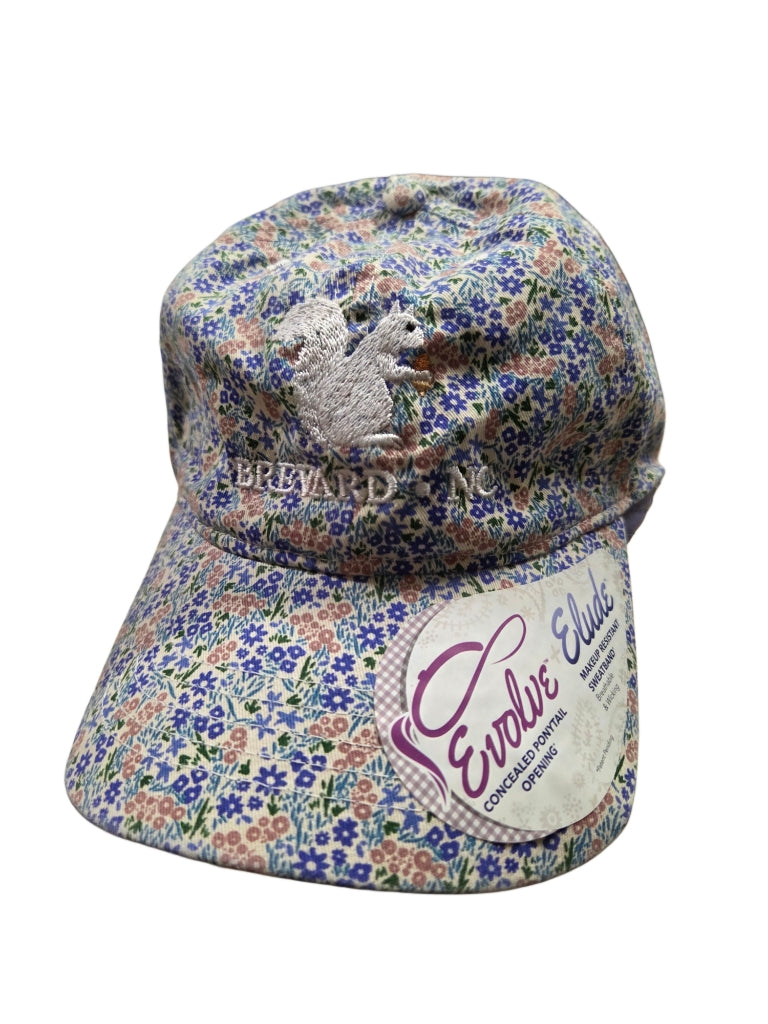 Baseball Hat and Cap in Assorted Prints with Embroidered White Squirrel and Brevard NC