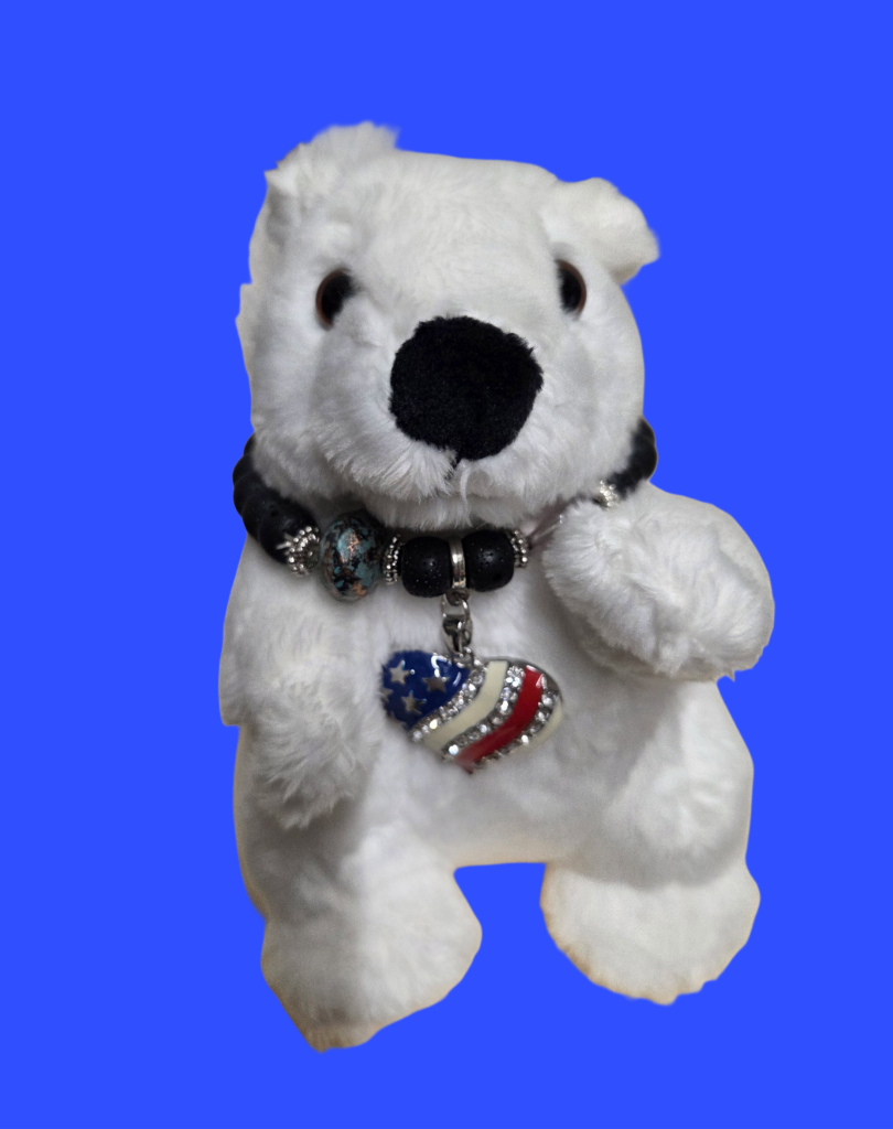 Stuffed Animal - Bead Dazzled White Squirrel with Black Nose - Medium Size