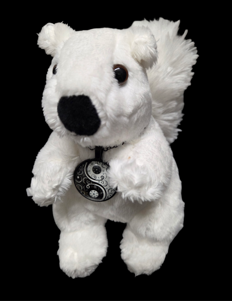 Stuffed Animal - Bead Dazzled White Squirrel with Black Nose - Medium Size