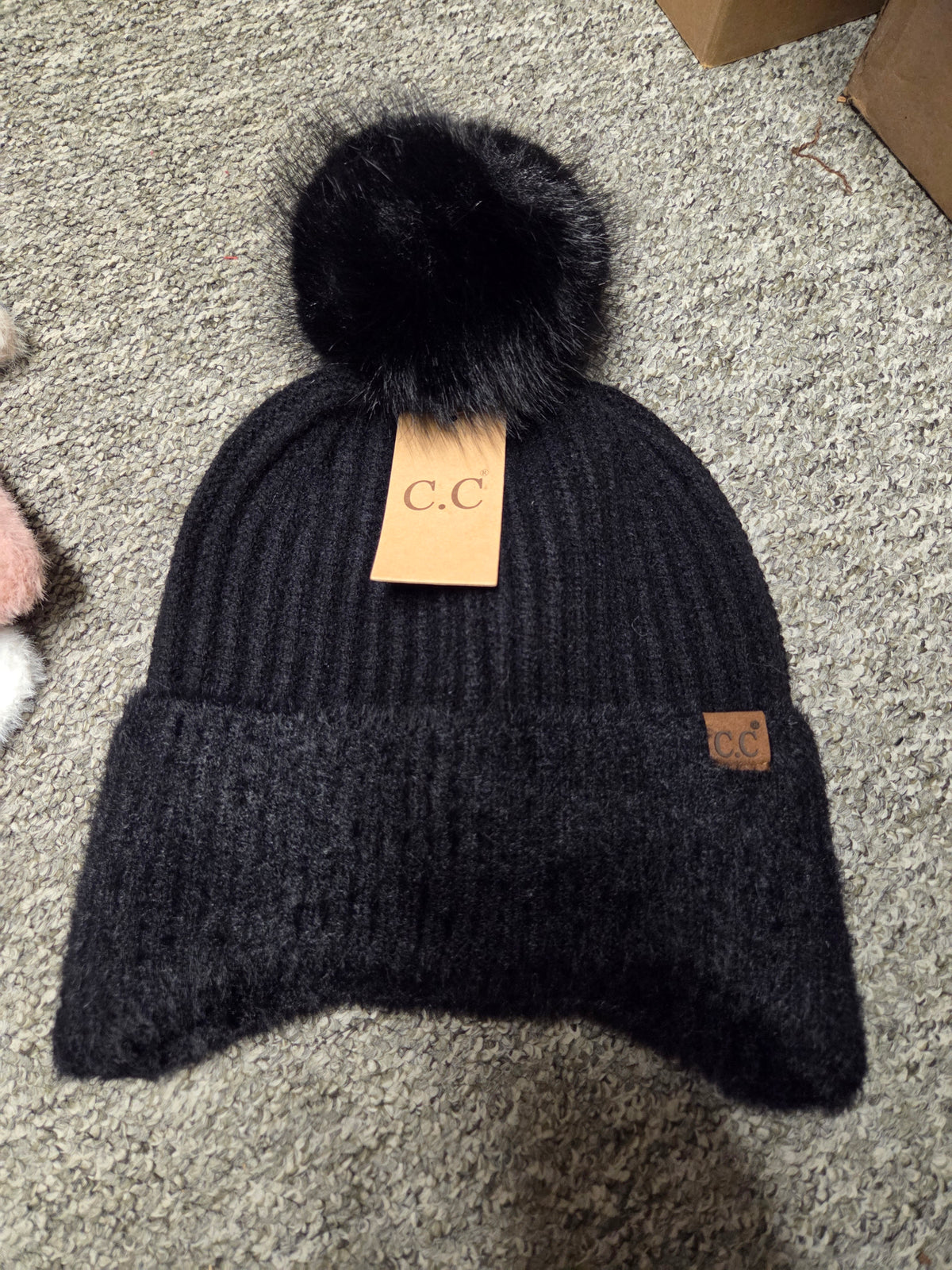 CC Fur Earflap Winter Beanie Hat with Pom Pom - Soft & Warm 