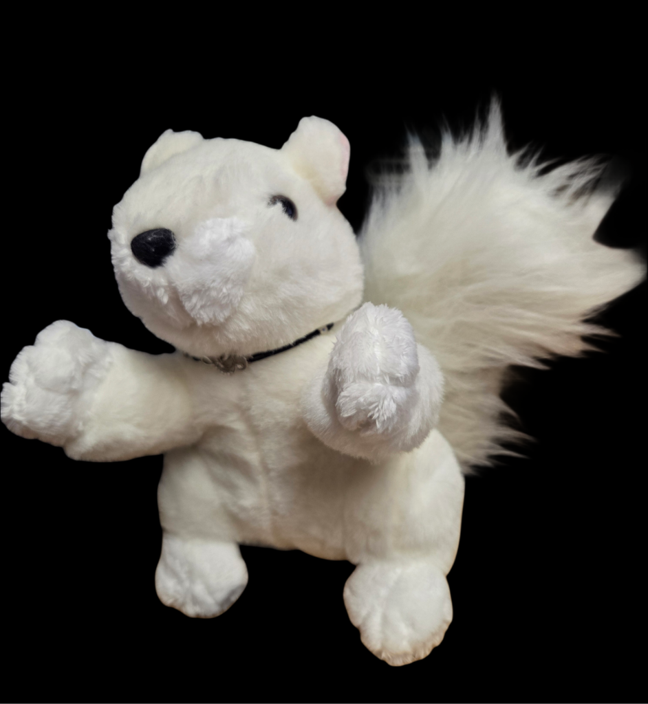 Stuffed Animal - Bead Dazzled White Squirrel with Black Nose - Medium & Large Size