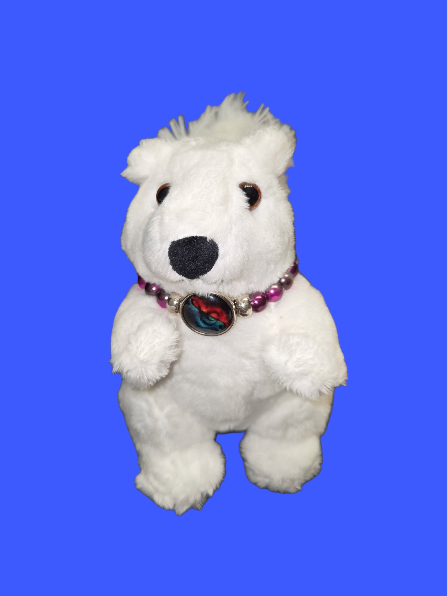 Stuffed Animal - Bead Dazzled White Squirrel with Black Nose - Medium Size
