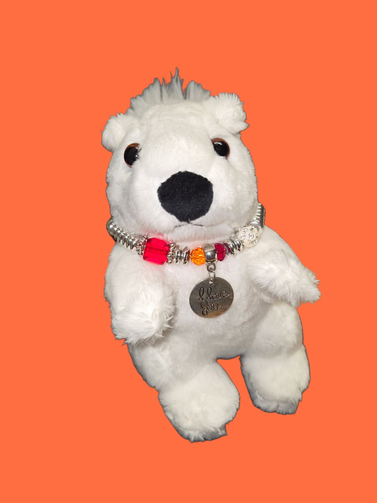 Stuffed Animal - Bead Dazzled White Squirrel with Black Nose - Medium Size