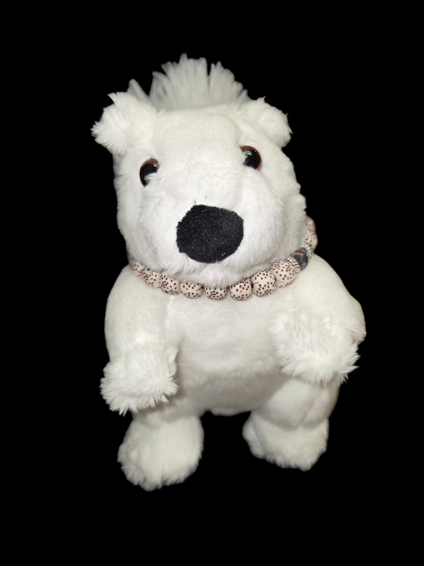 Stuffed Animal - Bead Dazzled White Squirrel with Black Nose - Medium Size
