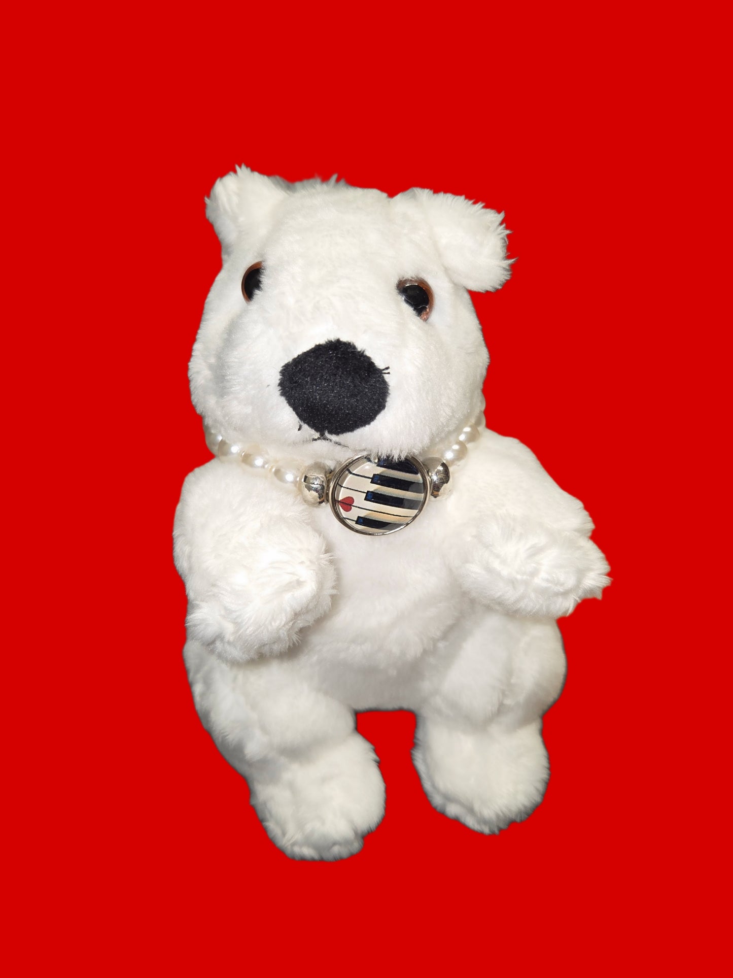 Stuffed Animal - Bead Dazzled White Squirrel with Black Nose - Medium Size