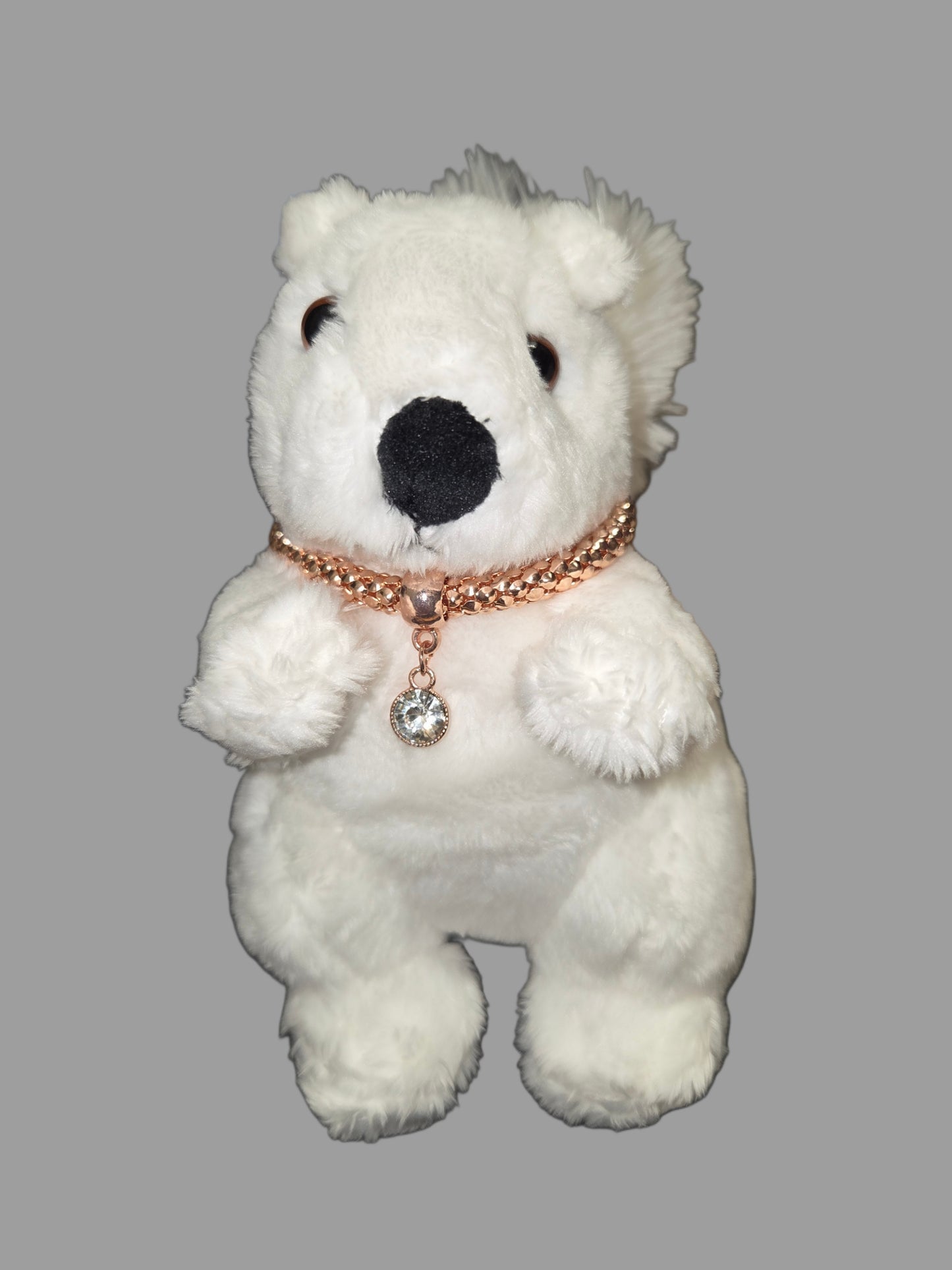 Stuffed Animal - Bead Dazzled White Squirrel with Black Nose - Medium Size