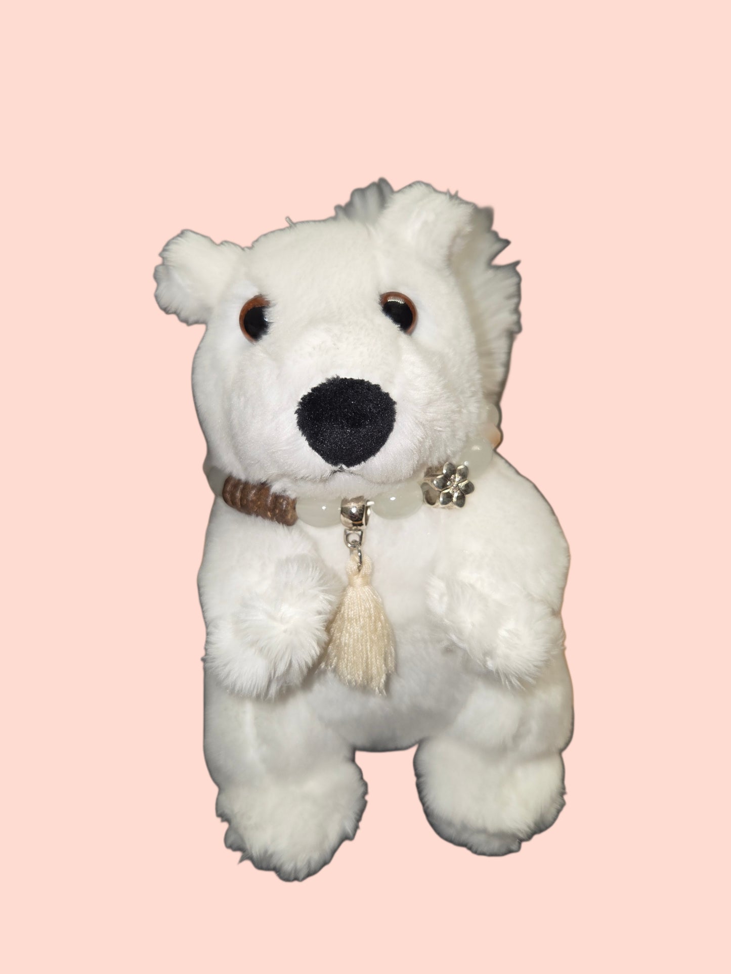 Stuffed Animal - Bead Dazzled White Squirrel with Black Nose - Medium Size
