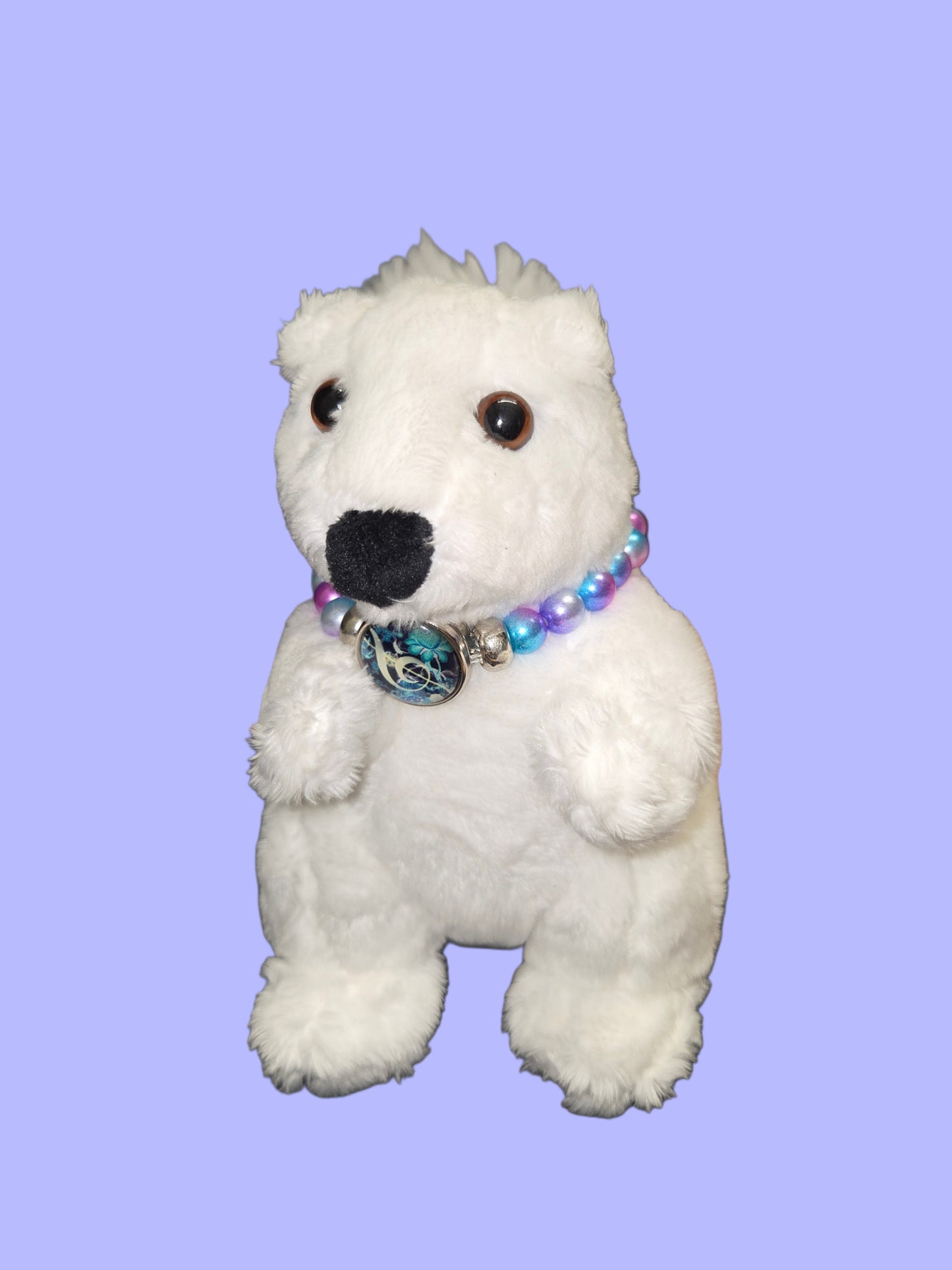 Stuffed Animal - Bead Dazzled White Squirrel with Black Nose - Medium Size