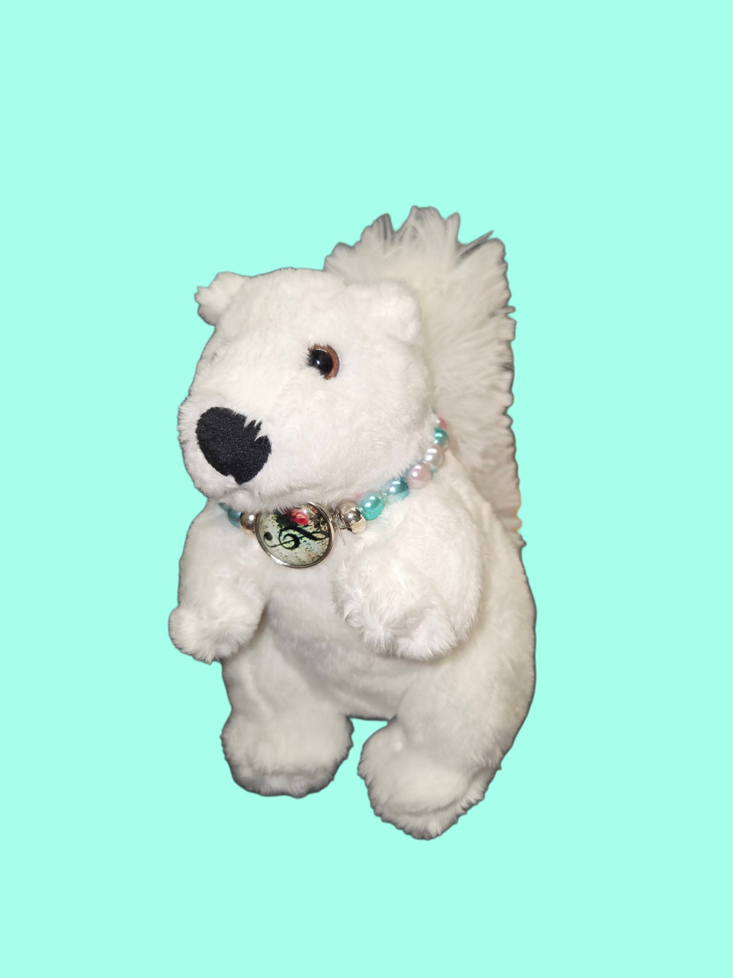 Stuffed Animal - Bead Dazzled White Squirrel with Black Nose - Medium Size