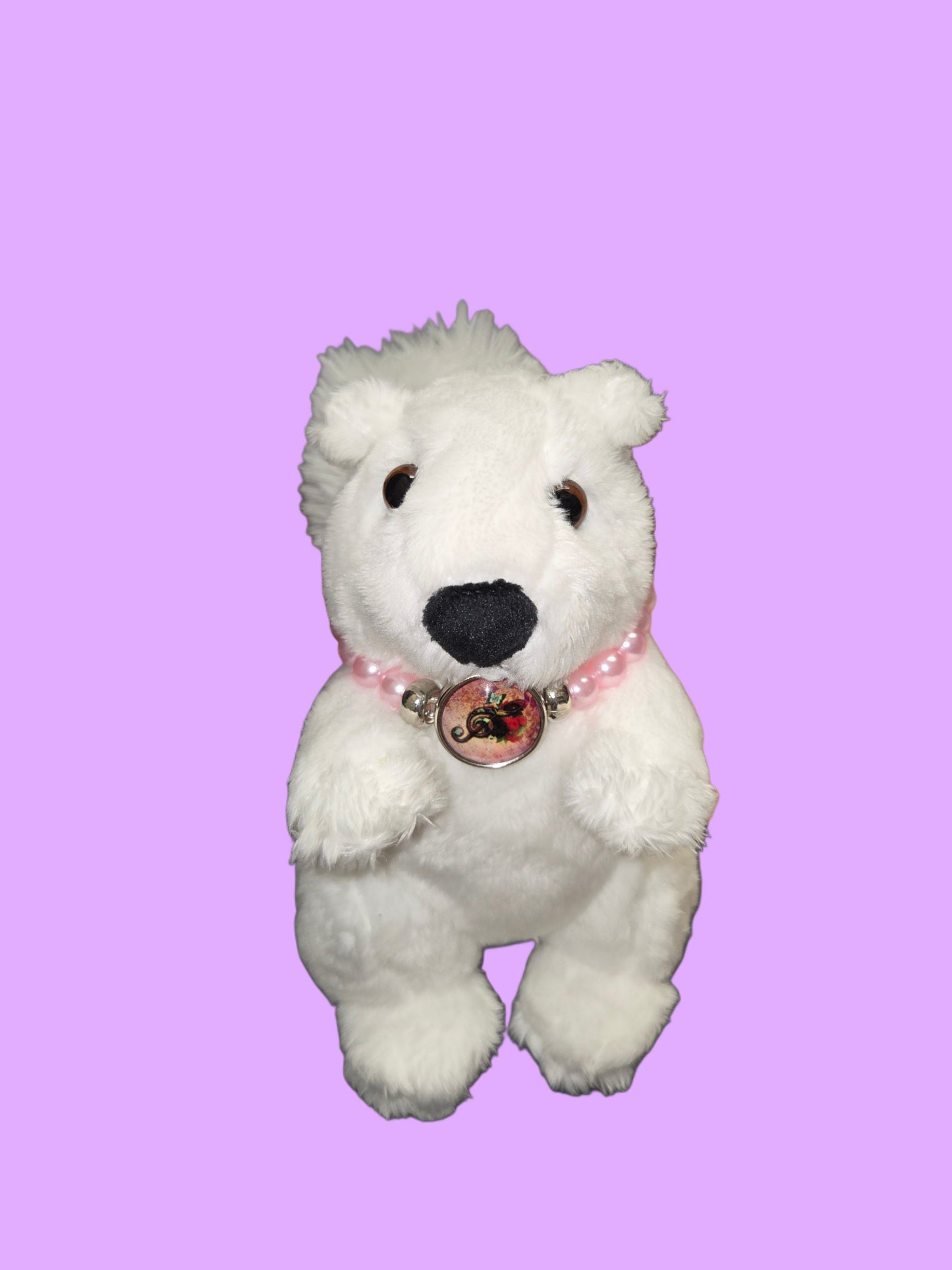 Stuffed Animal - Bead Dazzled White Squirrel with Black Nose - Medium Size