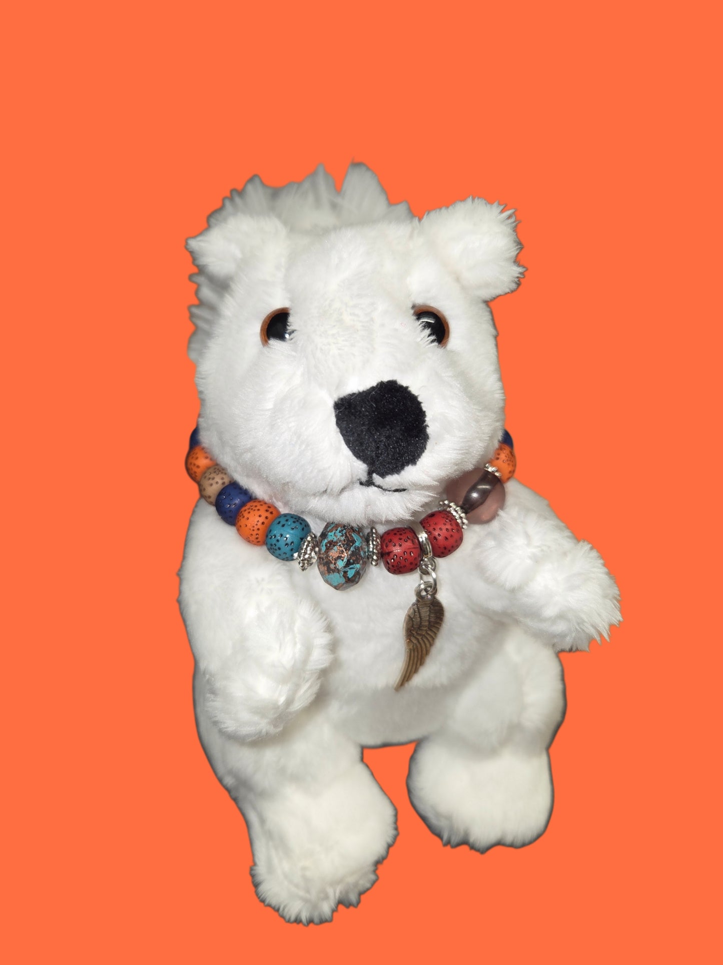 Stuffed Animal - Bead Dazzled White Squirrel with Black Nose - Medium Size