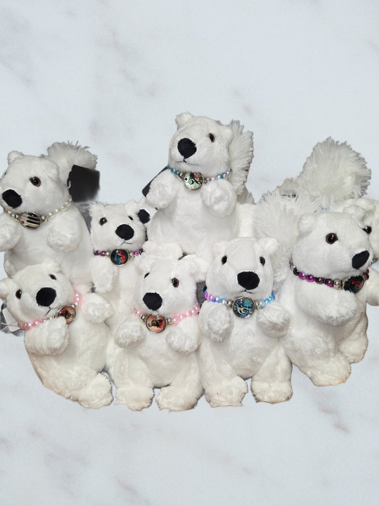 Stuffed Animal - Bead Dazzled White Squirrel with Black Nose - Medium Size