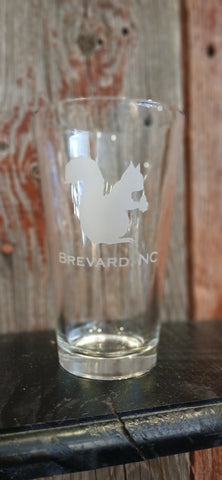 Drinkware - Glass - Pint Glass with Etched White Squirrel & Brevard, NC