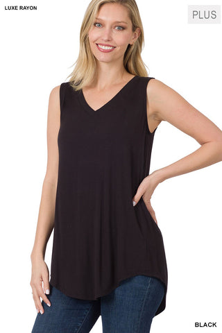 Clothing - Sleeveless Top - V-Neck in Luxe Rayon - Plus Sizes 1X thru 3X