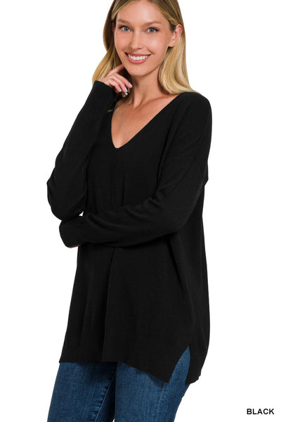 Sweater - For Ladies - Ultra-Soft Front Seam Sweater with V-Neck