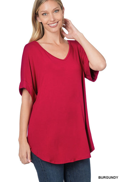 Clothing - Top - For Ladies -  Luxe Rayon Short Sleeve V-Neck with Round Hem