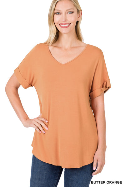 Clothing - Top - For Ladies -  Luxe Rayon Short Sleeve V-Neck with Round Hem