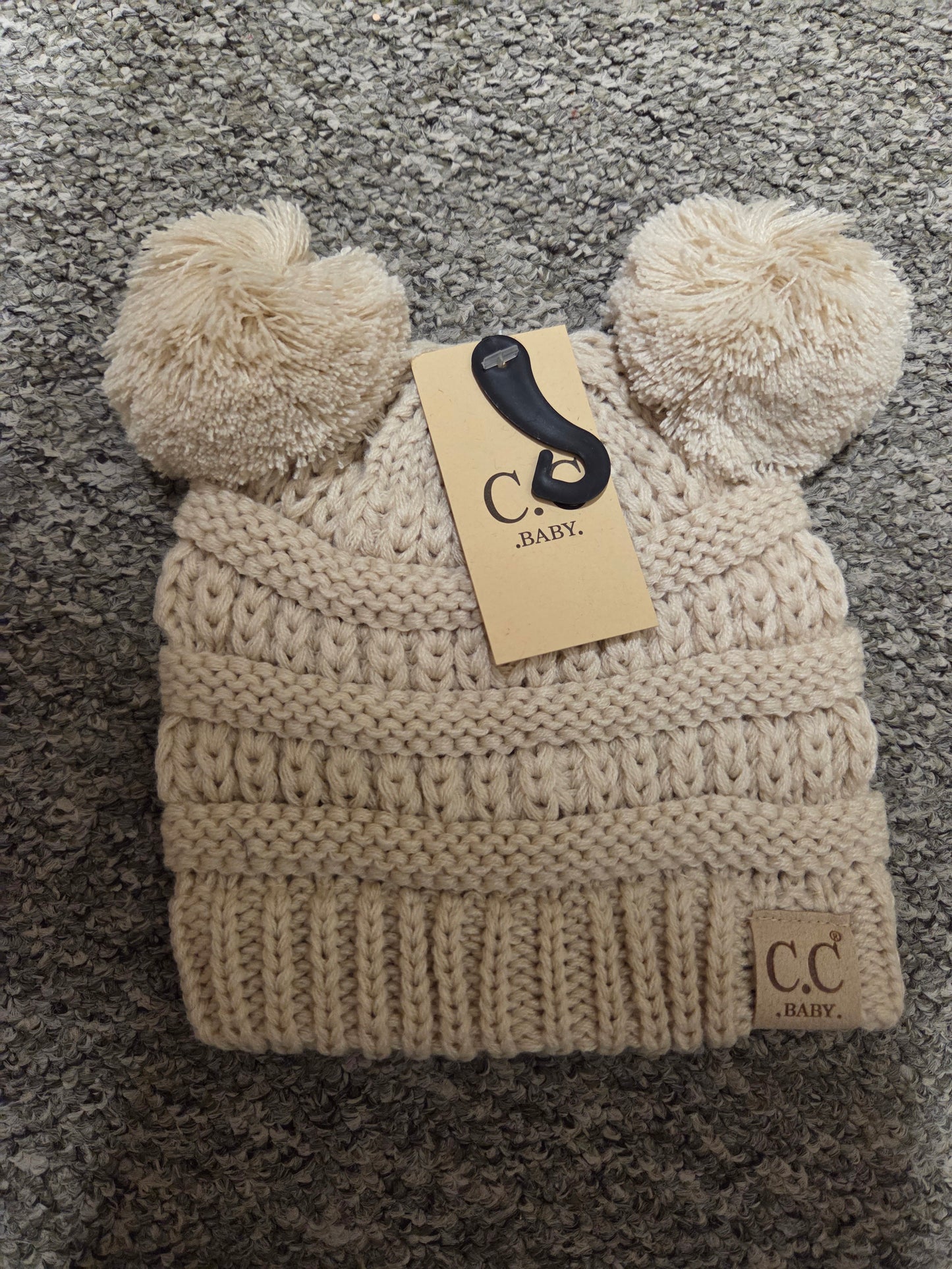 Hat - CC Baby Knit Beanie with Double Pom Pom in Assorted Colors