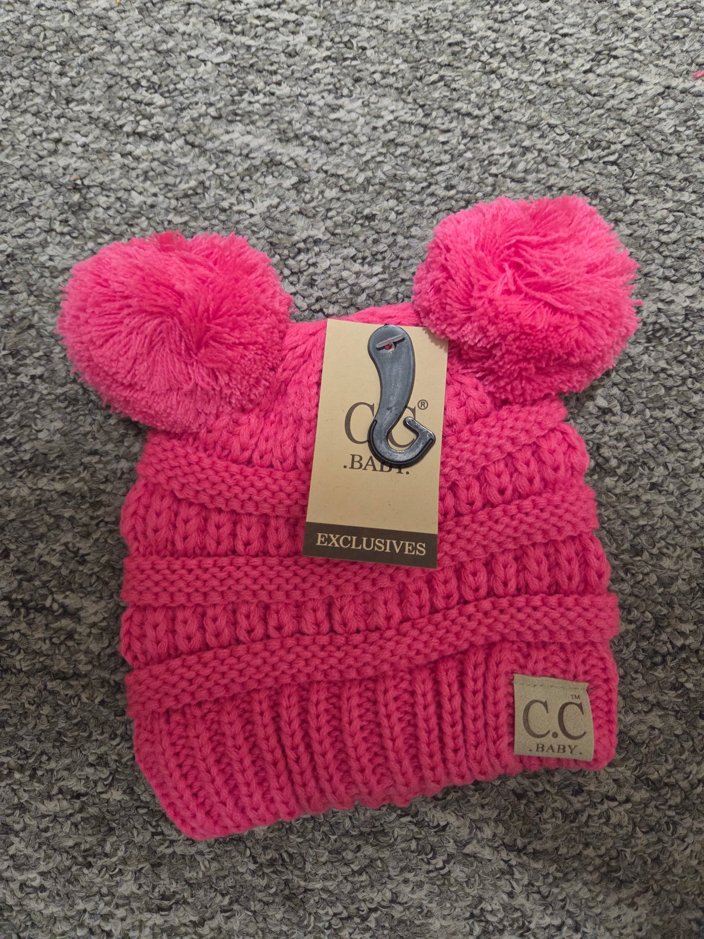 Hat - CC Baby Knit Beanie with Double Pom Pom in Assorted Colors
