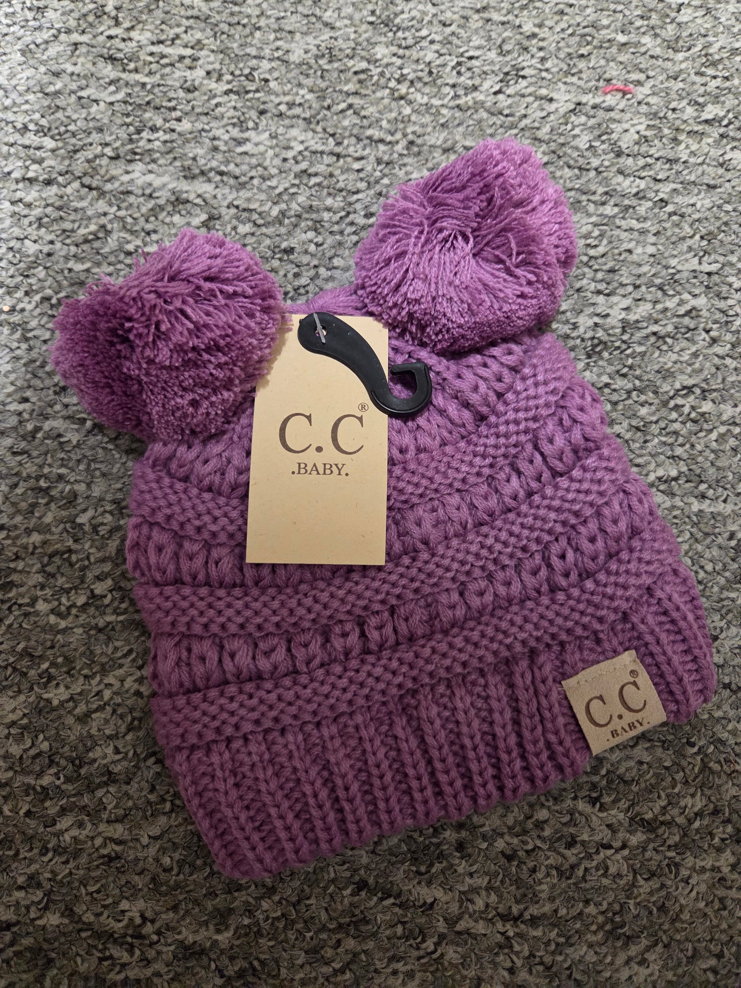 Hat - CC Baby Knit Beanie with Double Pom Pom in Assorted Colors