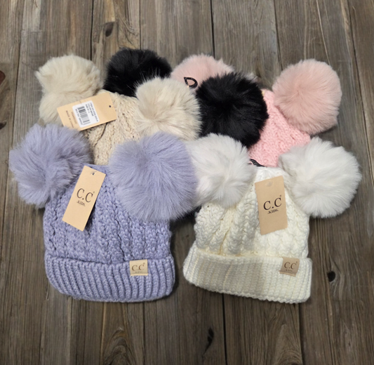 Hat - CC KIDS Double pom pom all over cable pattern Beanie