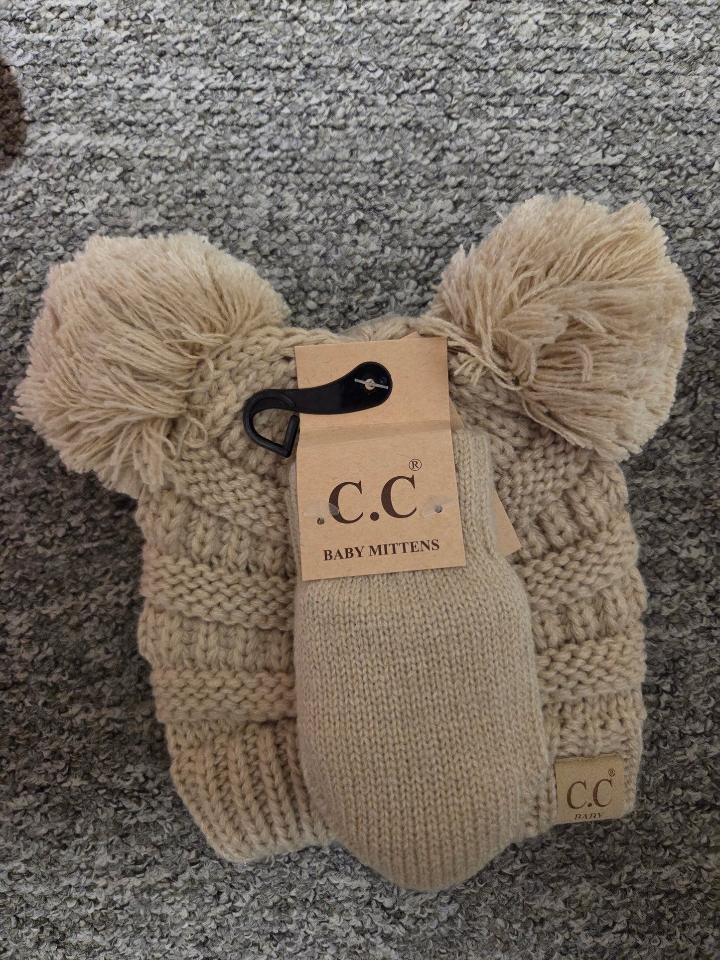 Hat - CC Baby Double Pom Pom Ribbed Design with Mitten Glove 0-9 months in Assorted Colors