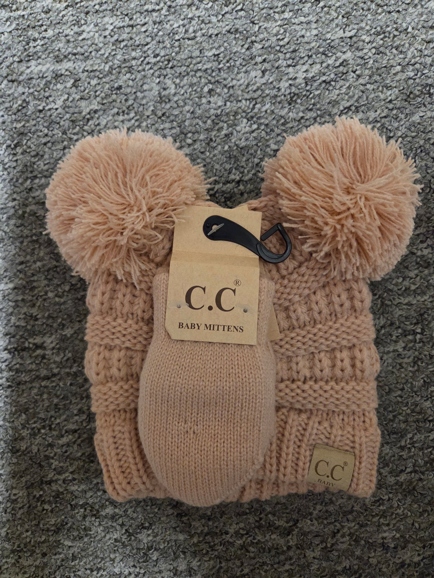 Hat - CC Baby Double Pom Pom Ribbed Design with Mitten Glove 0-9 months in Assorted Colors