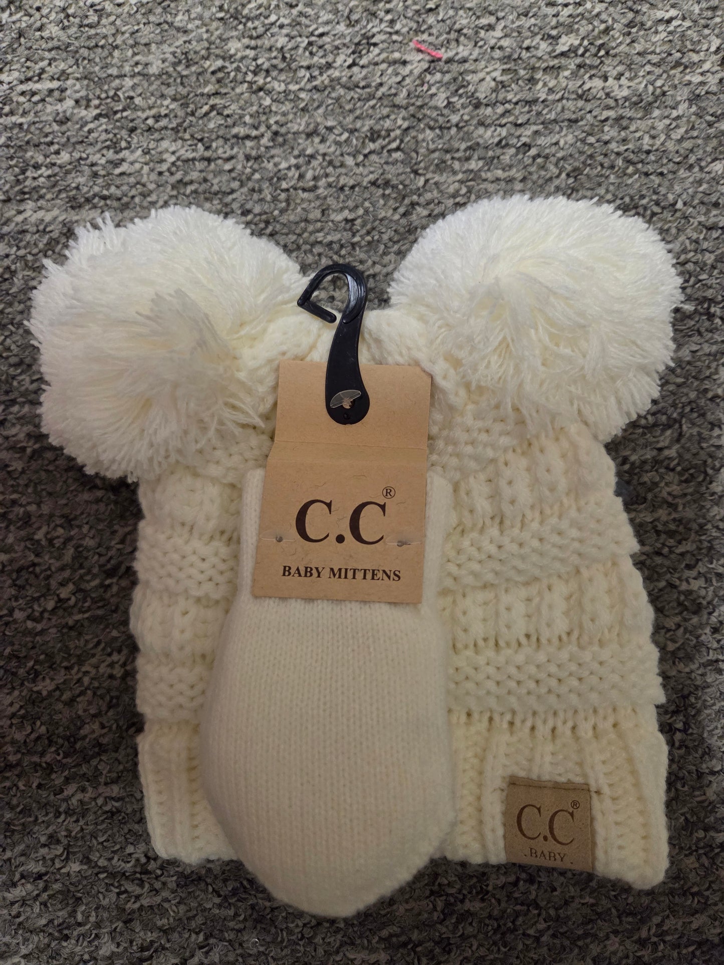 Hat - CC Baby Double Pom Pom Ribbed Design with Mitten Glove 0-9 months in Assorted Colors