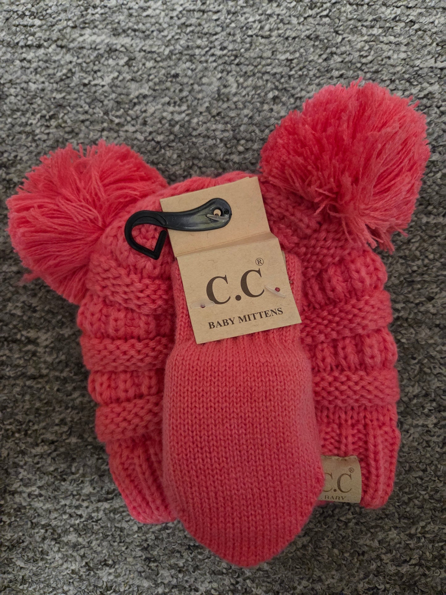 Hat - CC Baby Double Pom Pom Ribbed Design with Mitten Glove 0-9 months in Assorted Colors
