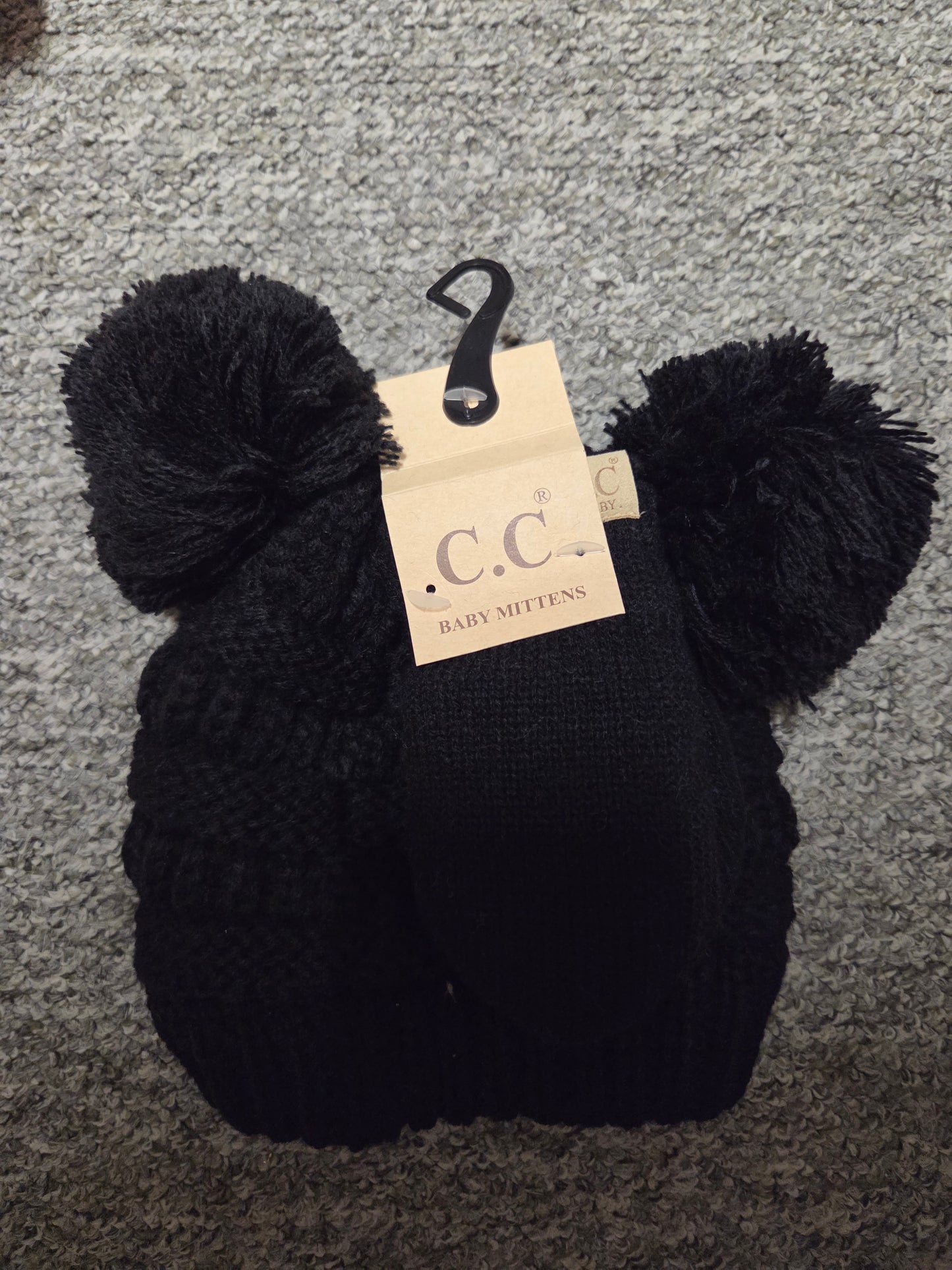 Hat - CC Baby Double Pom Pom Ribbed Design with Mitten Glove 0-9 months in Assorted Colors