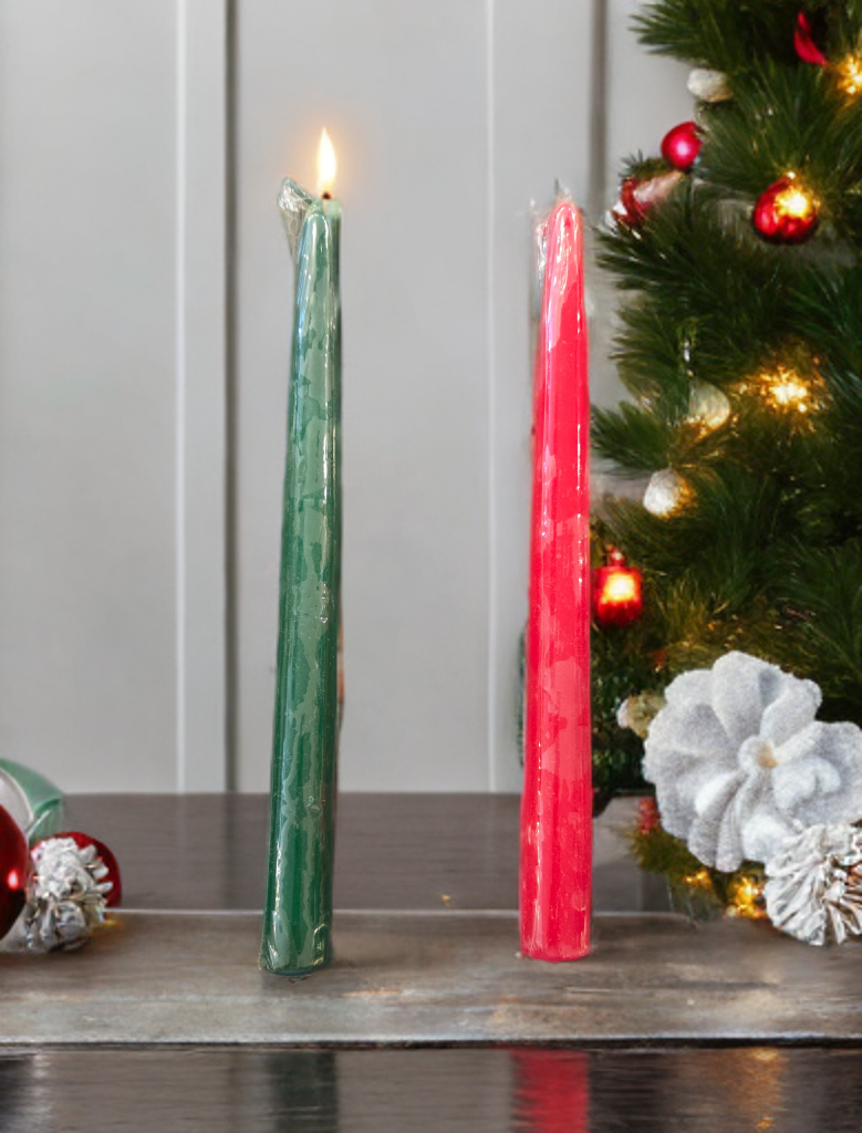 Candle - 10-Inch Taper Candles - Classic Red and Green - Premium Quality
