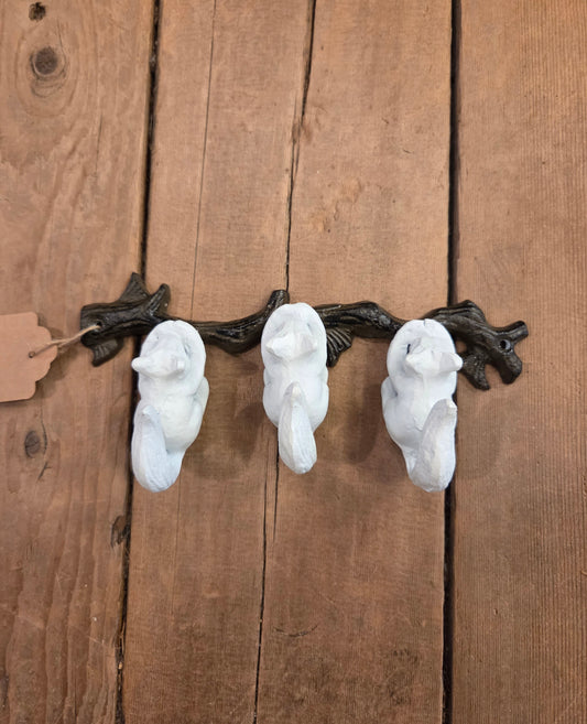 Cast Iron - Three White Squirrel Branch Hooks