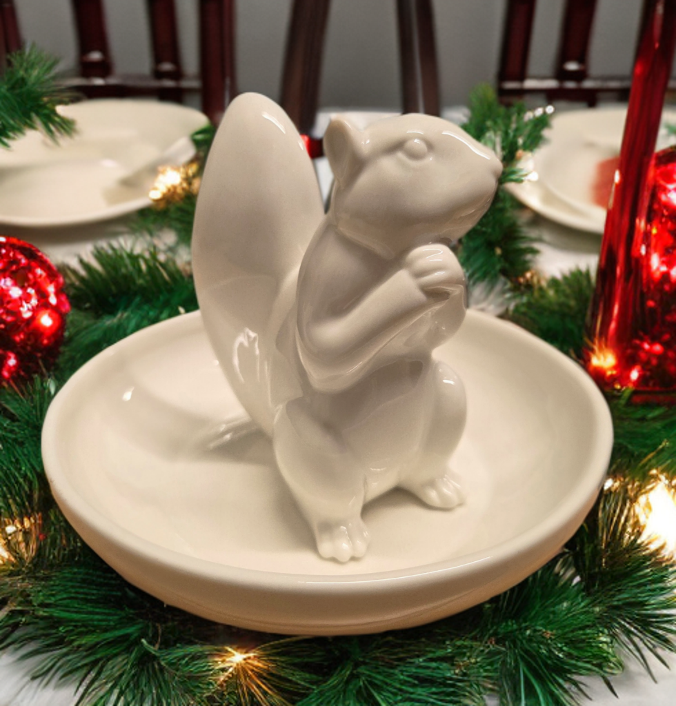 Home Accessories- White Squirrel Ceramic Nut Bowl