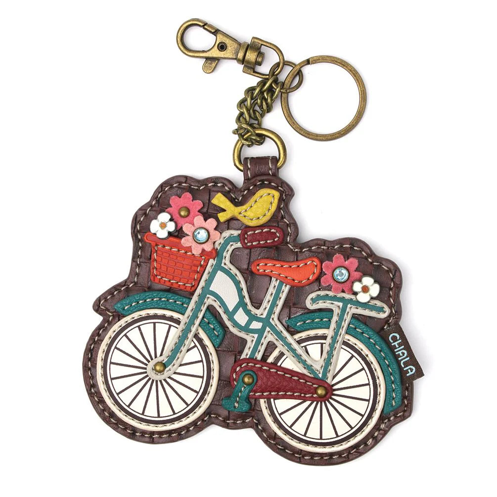 Purse Charm Key Chain Zipper Back in Sasquatch, Sunflower, Honey Bee, Piano, Hummingbird, Cardinal, Bicycle and Cross