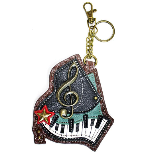 Purse Charm Key Chain Zipper Back in Sasquatch, Sunflower, Honey Bee, Piano, Hummingbird, Cardinal, Bicycle and Cross