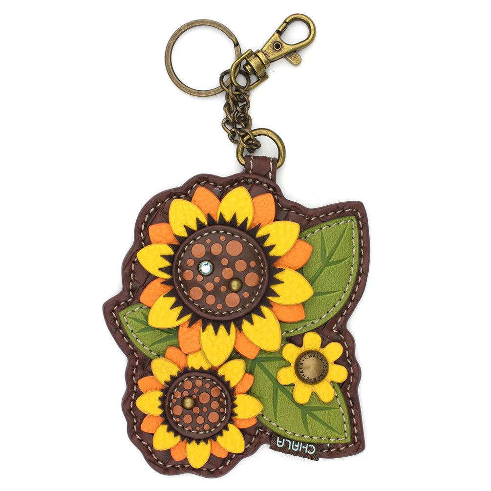 Purse Charm Key Chain Zipper Back in Sasquatch, Sunflower, Honey Bee, Piano, Hummingbird, Cardinal, Bicycle and Cross