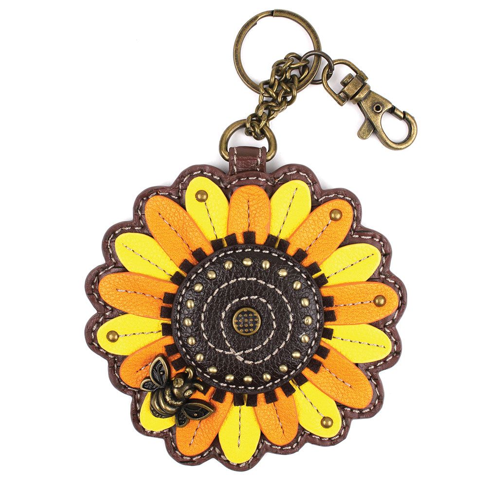 Purse Charm Key Chain Zipper Back in Sasquatch, Sunflower, Honey Bee, Piano, Hummingbird, Cardinal, Bicycle and Cross