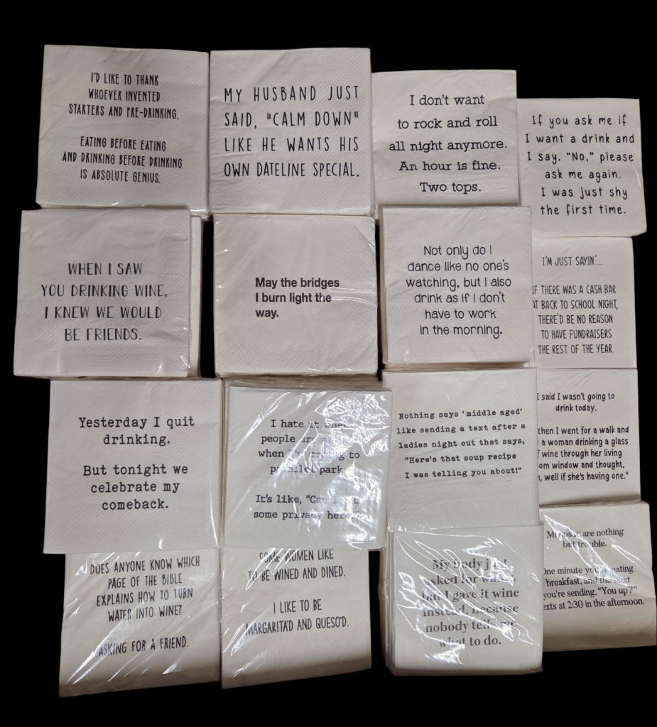 Napkins - Cocktail size for Happy Hour - Funny for Everyone - Black and White