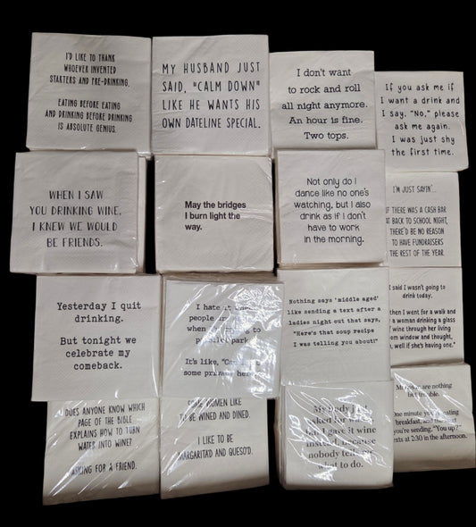 Napkins - Cocktail size for Happy Hour - Funny for Everyone - Black and White