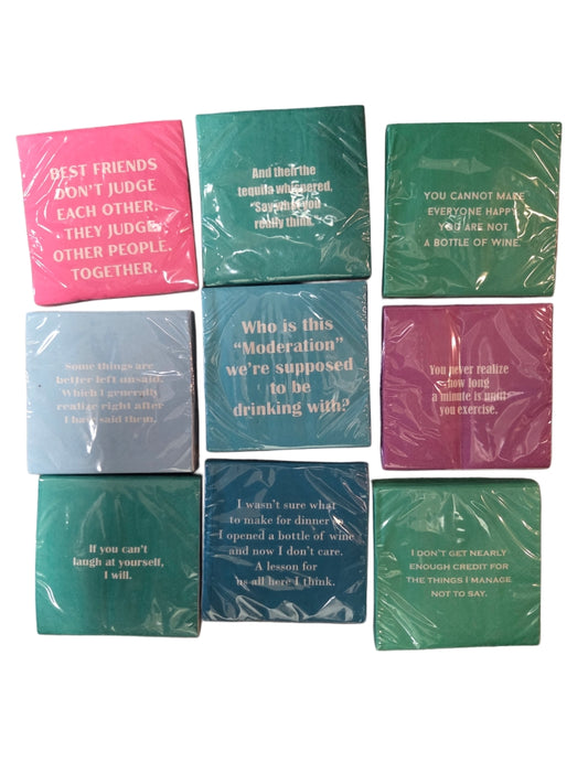 Napkins - Cocktail size for Happy Hour - Funny for Everyone - Solid Bright Colors