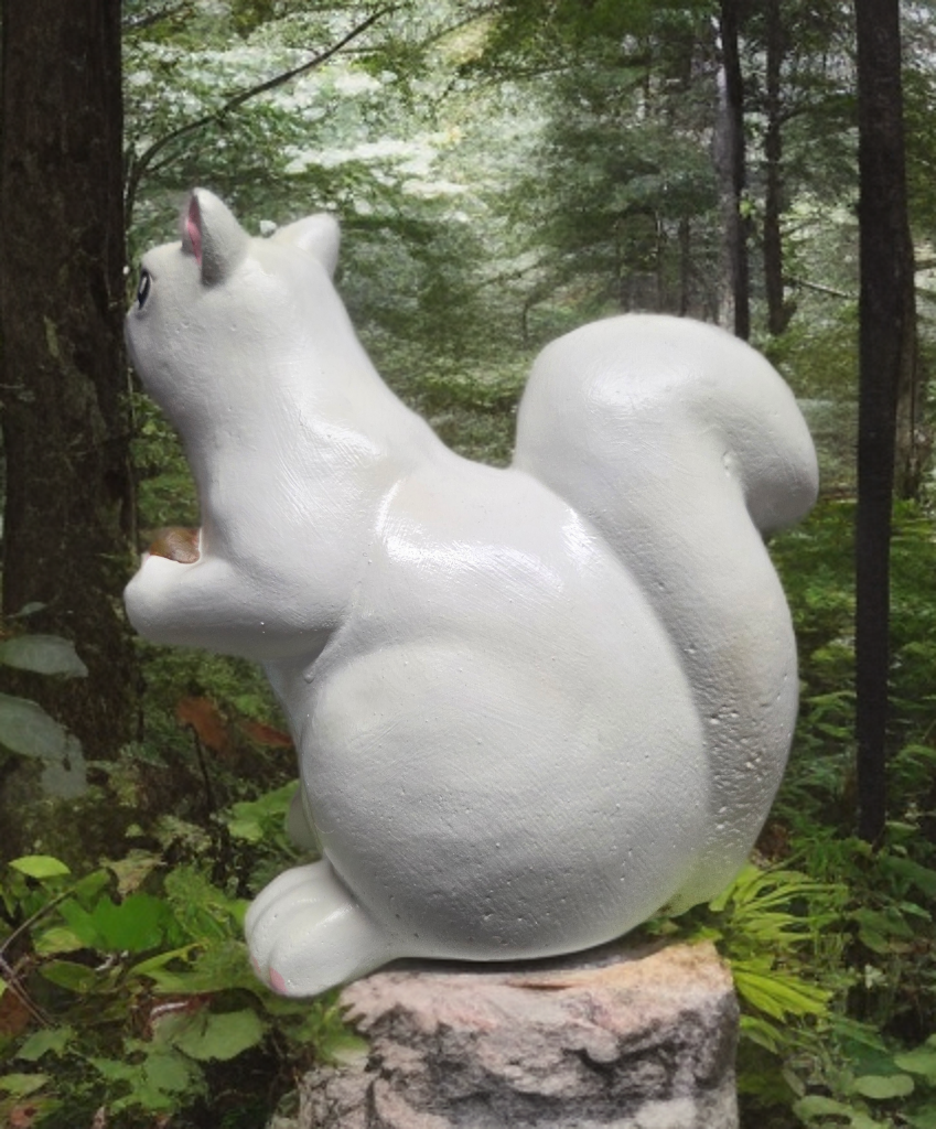 Figurine Cement - Large Smooth White Squirrel Garden Statue - Handcrafted Concrete Outdoor Decor