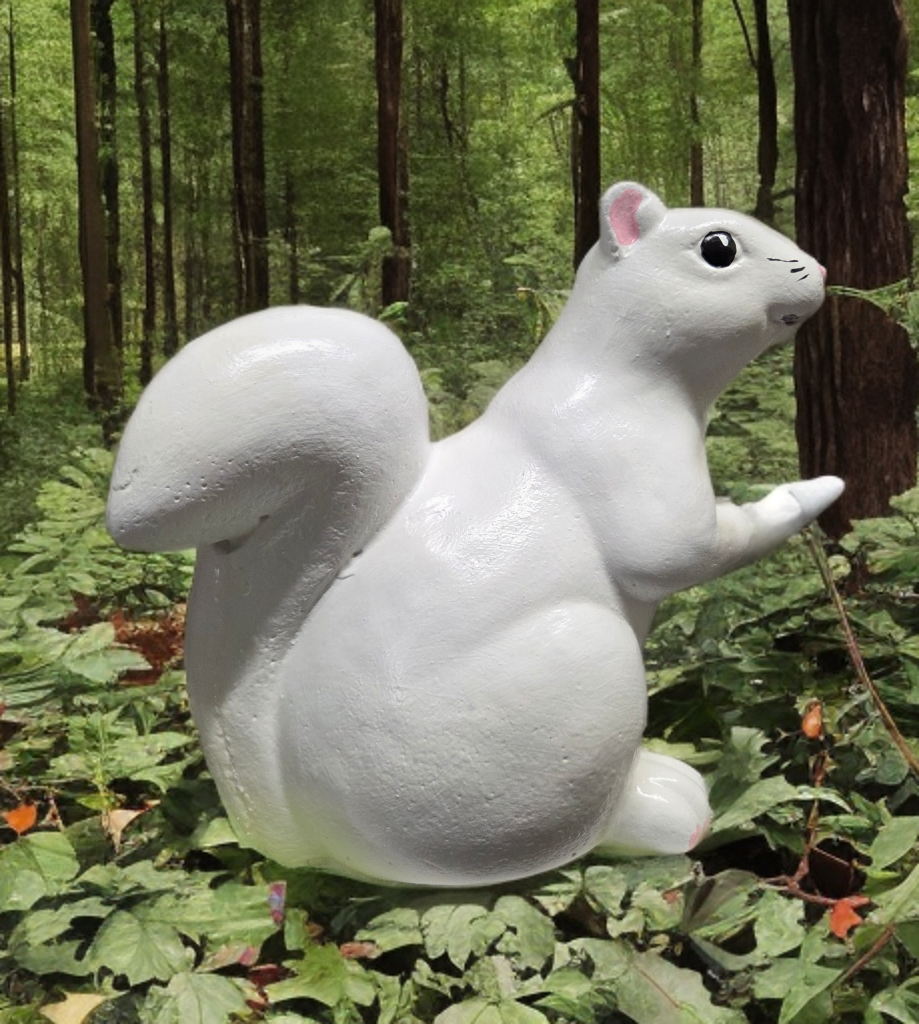 Figurine Cement - Large Smooth White Squirrel Garden Statue - Handcrafted Concrete Outdoor Decor
