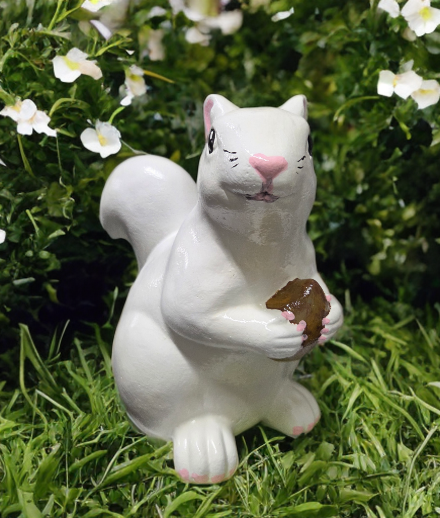 Figurine Cement - Large Smooth White Squirrel Garden Statue - Handcrafted Concrete Outdoor Decor