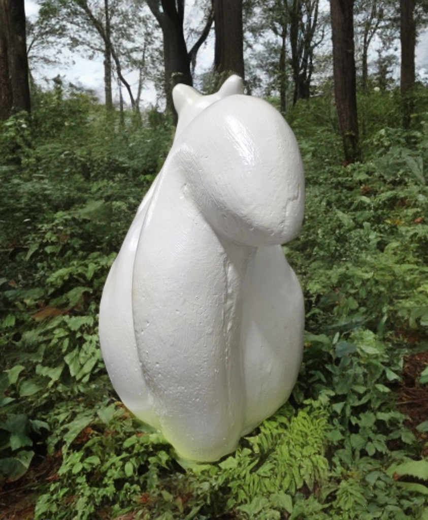 Figurine Cement - Large Smooth White Squirrel Garden Statue - Handcrafted Concrete Outdoor Decor