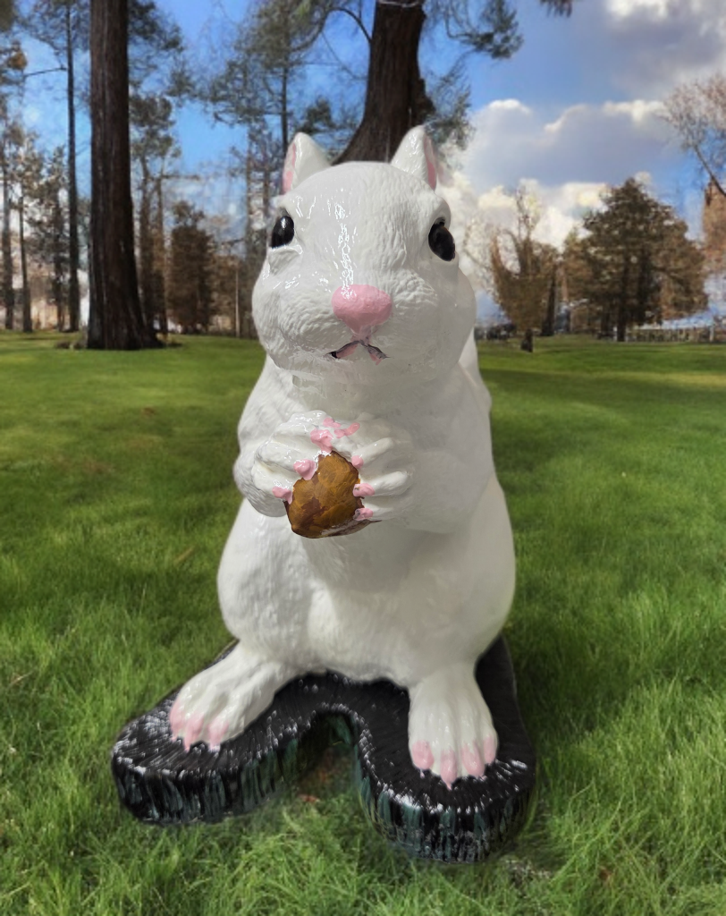 Figurine Cement - Large White Squirrel Garden Statue with acorn - Handcrafted Concrete Outdoor Decor