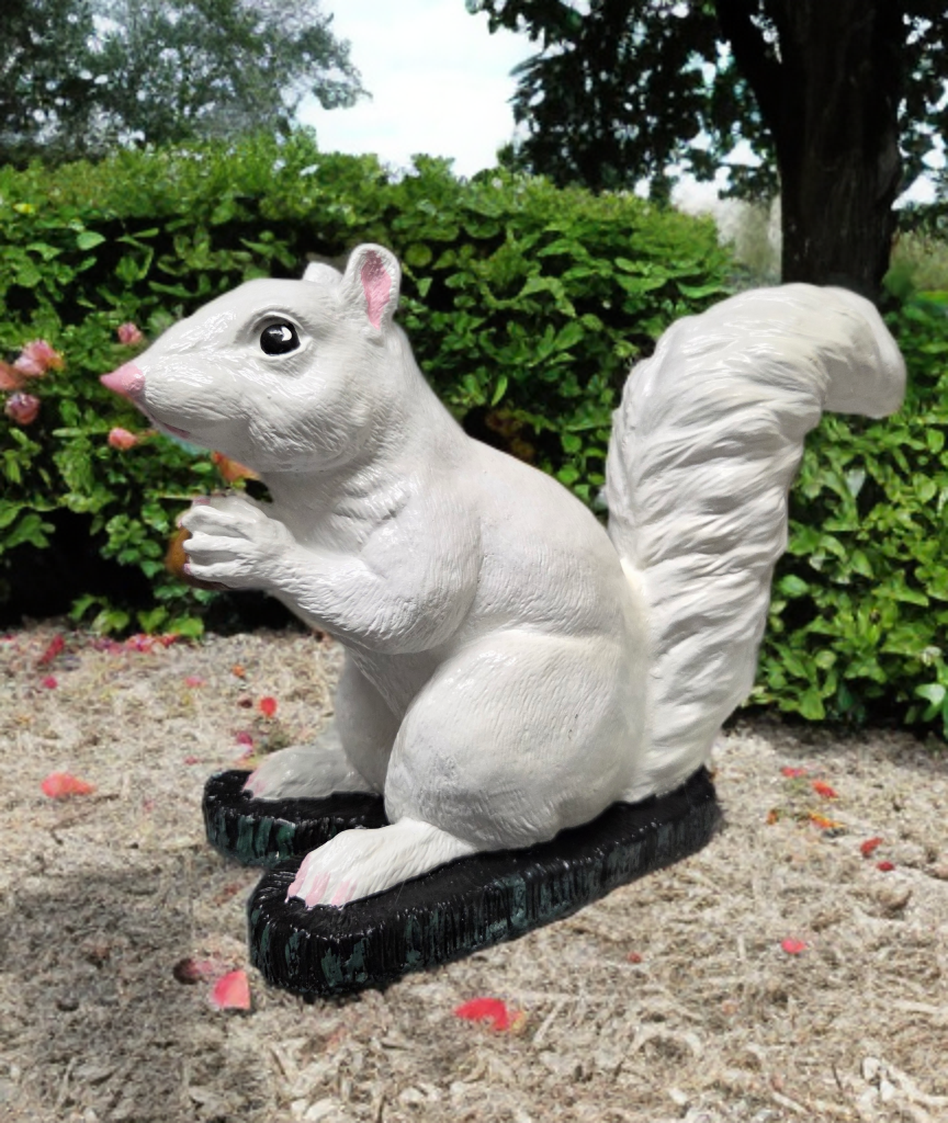 Figurine Cement - Large White Squirrel Garden Statue with acorn - Handcrafted Concrete Outdoor Decor